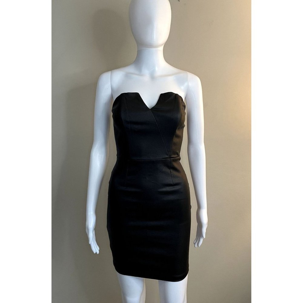 Black Strapless Mini Vegan Leather Look Mini Dress Medium